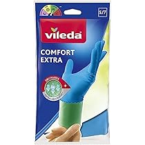 Vileda Comfort Extra, Guanti casalinghi Confortevoli, Guanti in Lattice, Design ergonomico, Molto Assorbente, Rivestimento Interno Comfort Plus, Tre Misure: S-M-L, Confezione da 1 pz