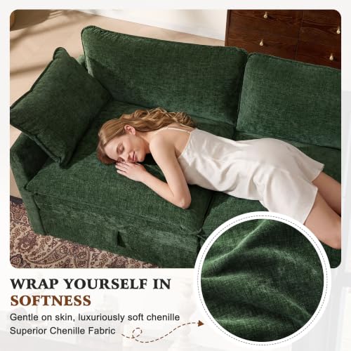 Image of Ihanherry Oversized Modular Sectional Sofa with Storag, 8-Seater V Shaped Cloud Couch with Movable Ottomans, Chenille Deep Seat Corner Couches for Living Room (Green)