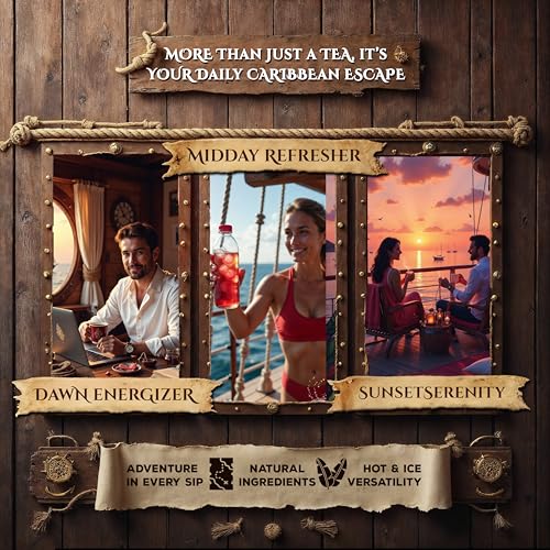 ENZO Tea Master Reserve - Caribbean Rhapsody Rum Raisin Tea (4oz) Pirate\'s Secret Rum Raisin Treasure | Looted Hibiscus Raspberry Strawberry Blueberry Grape with Natural Rum Essence | Loose Leaf Caffeine Free 37 Cups