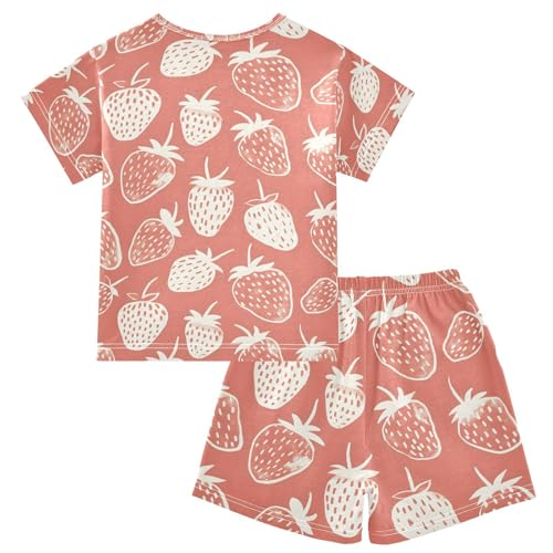 ALAZA Strawberry Funny Stylish Pajamas Set Short Sleeve Cotton Sleepwear Summer Pjs 2 Piece 5-14Y2