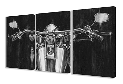 Stupell Home Décor Black and White Classic Motorcycle Triptych Stretched Canvas Wall Art Set, 16 x 1.5 x 24, Proudly Made in USA