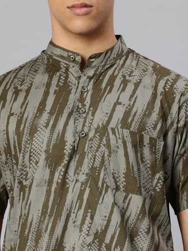 Image of Majestic Man Men Slim Fit Ethnic Motifs Cotton Printed Half Sleeve Short Kurta