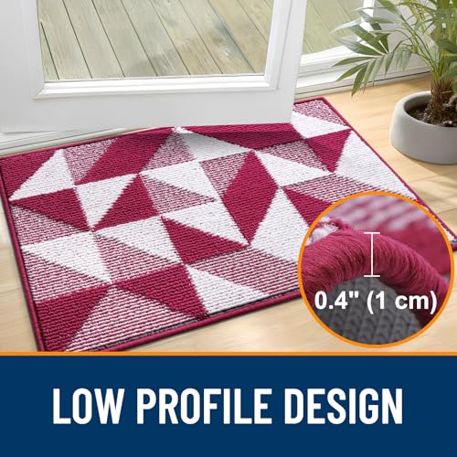 Image of OLANLY Door Mat Indoor Entrance Washable 36x24, Odor-Free Low-Profile Front Back Geometric Doormat, Absorbent Resist Dirt Entry Carpet, Easy to Clean Sturdy Inside Floor Mats for Entryway, Burgundy