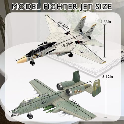 OTONOPI 2 Pack Fighter Jet F14 Tomcat & A10 Warthog Quick Build Model Kit, 1:72 Scale Military Airplane Assembly Aircraft Model with Stand, Collection Fighter Jet Toy Building Gift for Kids or Adults
