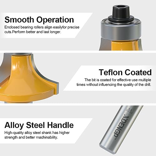 Image of Roundover Router Bit 1 /2 Shank, 7 /16 inch Radius Round Over Router Bits, Router Bits Round Over for Edging Forming Rounding Woodworking Cutter