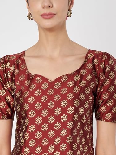 Image of studio rasa Women's Silk Blend Hand Block Printed Top for Wedding Festive Party