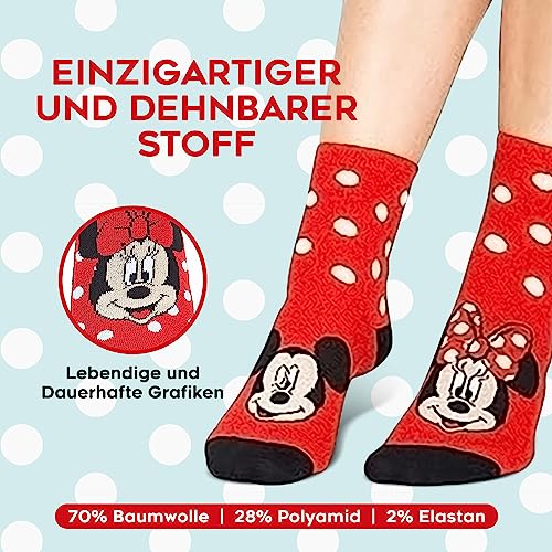 Disney Stitch Damen Socken, bunte warme Strümpfe mit Motiv, Geschenke für Frauen, Teenies, 5er-Pack (35-41 EU, Rot/Schwarz Minnie Mouse)
