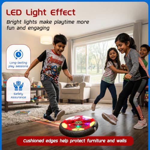 Image of Amazon Brand - Jam & Honey Smart Electronic Rechargeable Hover Air Ball Football Toy Avengers, USB Type-C, 3 Speed Modes, LED Light, Strong Body, Indoor Soccer, Safe for Boys & Girls