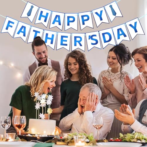 Image of Happy Father's Day Decorations Banner and Photo Props Set, 30 PCS Fathers Day Decor Set DIY Funny Party Supplies Favors Accessories for Home Wall Fireplace Mantel Photography