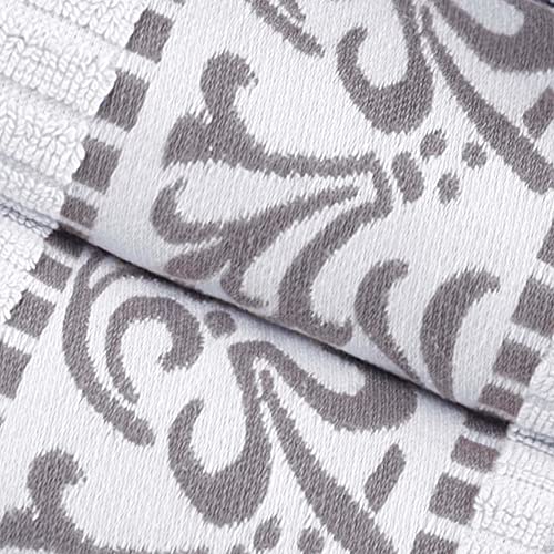 Superior 8 Piece Cotton Towel Set, Highly-Absorbent Plush Decorative Bohemian, Greek Key Trim Jacquard Dobby Border, Face Towels 13” X 13”, Hand Towels 16” X 30”, Bath Towels 30” X 52”, White-Chrome #TOP2