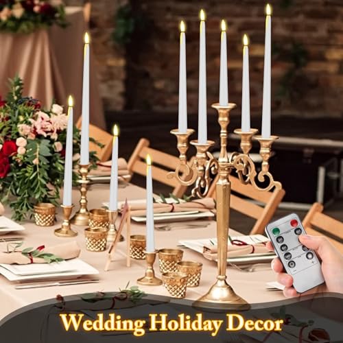 Image of Rossesay 16 Pcs White Flameless Taper Candles Battery Operated Candles with Remote Timer 8.5 inch 9.6 inch 10.8 inch 12.8 inch LED Flameless Flickering Candlestick for Halloween Christmas Wedding Party Decor