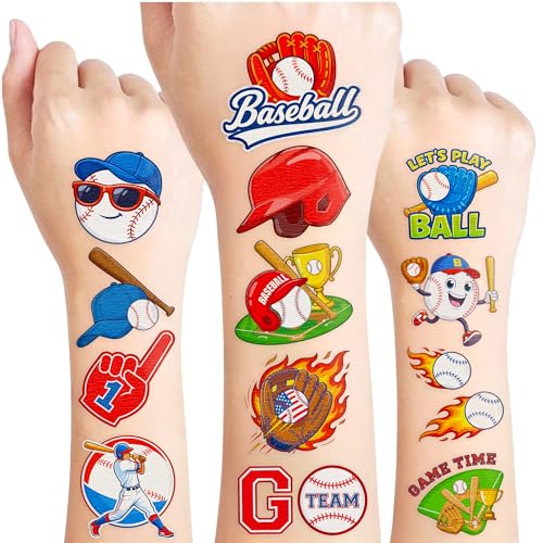96PCS Baseball Temporary Tattoos Stickers - Baseball Birthday Party Favors Sport Themed Birthday Party Decorations Accessories Supplies Gift Idea For Kids Teens Teamate Adult Classroom Prizes Rewards