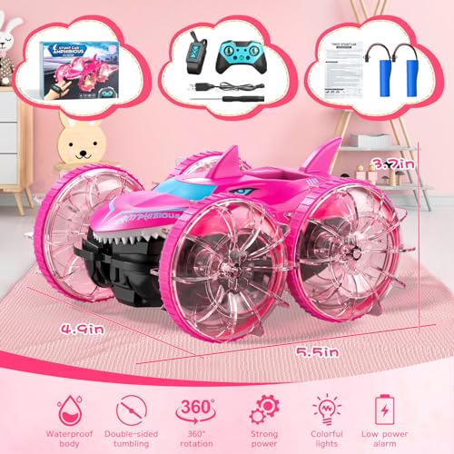 Axirata Amphibious RC Car with Lights for Kids 6-12 Year Old Girls Toy Gesture Hand Remote Control Boat 4WD 2.4GHz Waterproof RC Stunt Car 360° Rotating Water Beach Pool Toys Gift for Girls Kids - Image 3