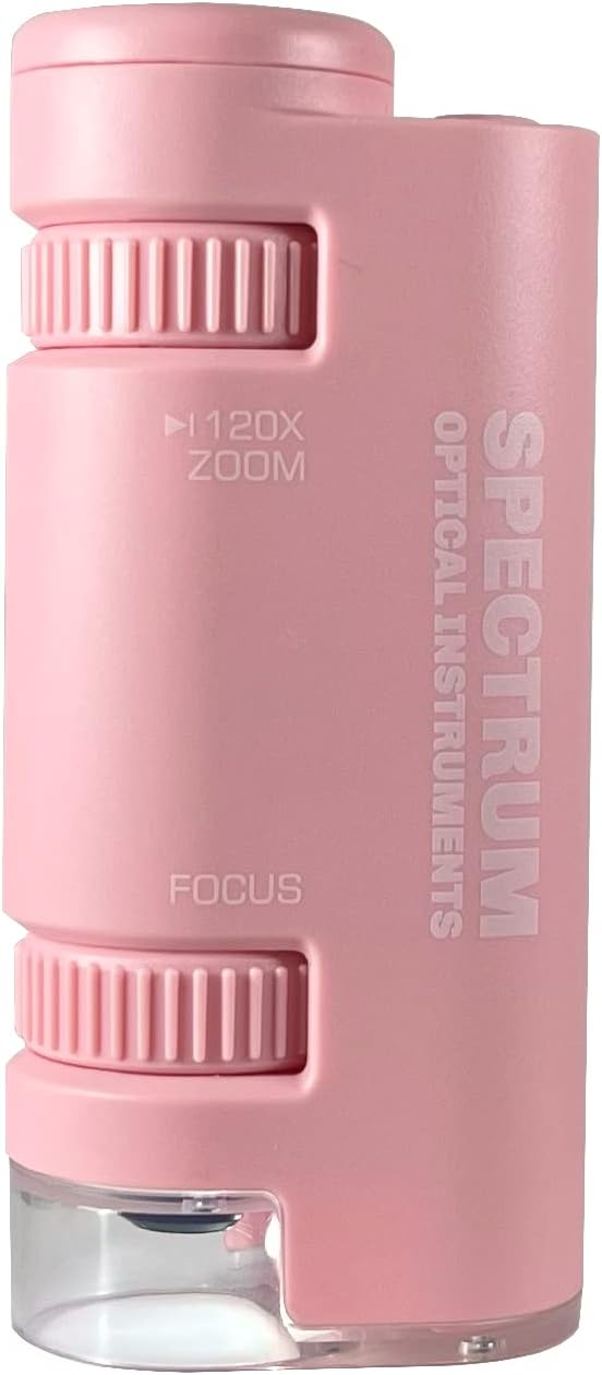 EasyMicro Microscope for Kids and Adults, 60X - 120X Kid Microscope for Kids 8-12, Portable Hand Held Microscope for Jewelers Plants Trichome, Portable Microscope with 2 Sample spicemens Pink