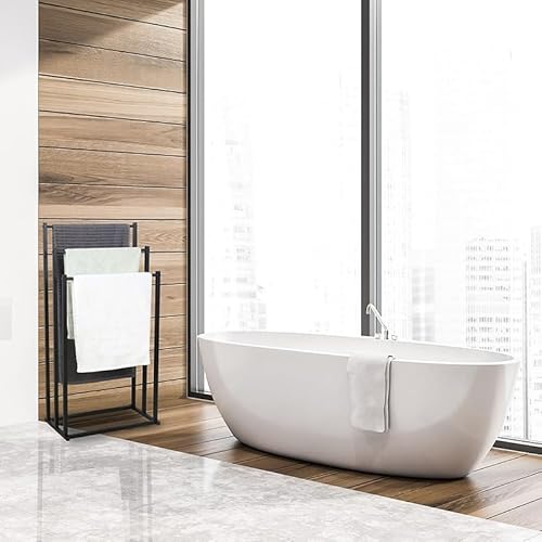 رف مناشف قائم بذاته مكون من 3 طبقات للحمام من فيلالونا، حامل بطانيات معدني قائم على الأرض، رف تجفيف متين وسهل النقل لحمام السباحة الخارجي وحوض الاستحمام والتخزين (نمط 1)