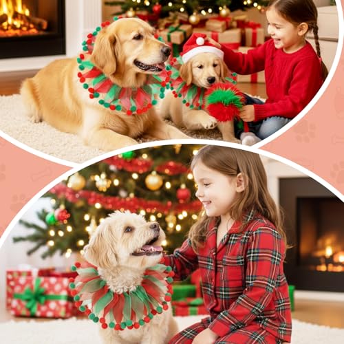 Weihnachten Halsband Hund Katze Elastische Weihnachts Hundehalsband mit Rot Grünem Design Verstellbare Haustierhalsband Kostüm Zubehör für Hund Katze Welpen Kätzchen (S)
