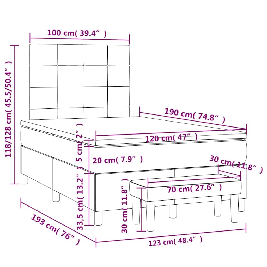 Letto a molle, 120 x 190 cm, marrone scuro, tessuto con materasso a molle insacchettate, testiera regolabile in altezza e pouf, per camera da letto, camera dei ragazzi, camera degli ospiti