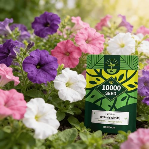Petunia Seeds(Petunia hybrida) 10000 Heirloom Heritage Variety Seeds Trailing & Mounding Mix Full Sun Perennial Flower Spring to Autumn Blooming