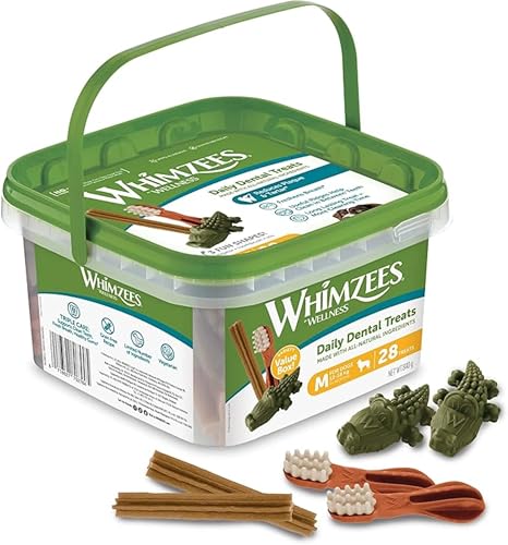 WHIMZEES Caja Surtida M, 28 Piezas – Talla M, Golosinas para Perros Medianos, Naturales y Sin Cereales, Vegetarianas, Sin Azúcares Añadidos