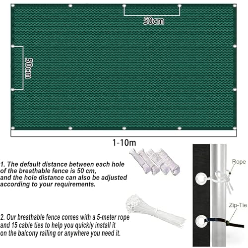 Écran D'Intimité pour Balcon Vert en HDPE avec Attaches pour Terrasse - 8