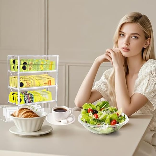 2 Pack Drink Packet Organizer, Acrylic Drink Mix Holder with 4 Clear Drawers Water Flavor Packets Container for Kitchen Pantry Home Organization (2 Pack)