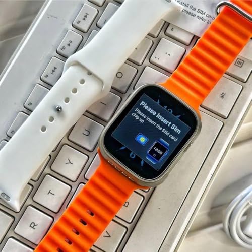 Image of Pro S8 Ultra 5G SIM Android Smart Watch Honeycomb Edition, 1.99 inch HD Display, Play Store, Maps, YouTube, Sports, Volte Calling, More Apps (4G SIM Supported) Extra Band (Orange and Black)