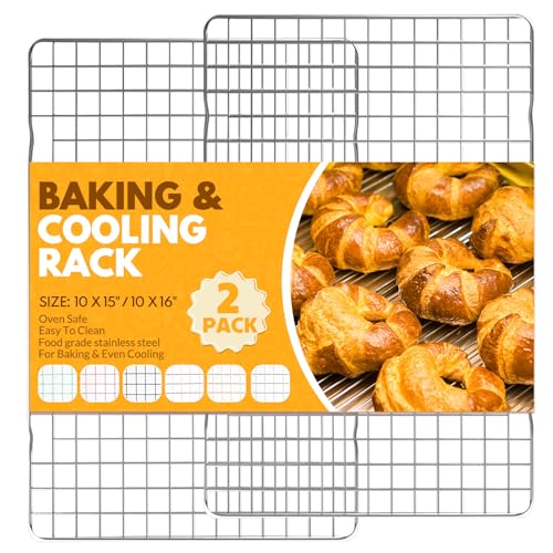 2 PCS Cooling Racks for Cooking and Baking, 15x10 Inches Stainless Steel Cooling Rack, Sheet Pan with Wire Rack for Baking Sheet, Bacon Rack Oven Safe Fits Jelly Roll Sheet Pan