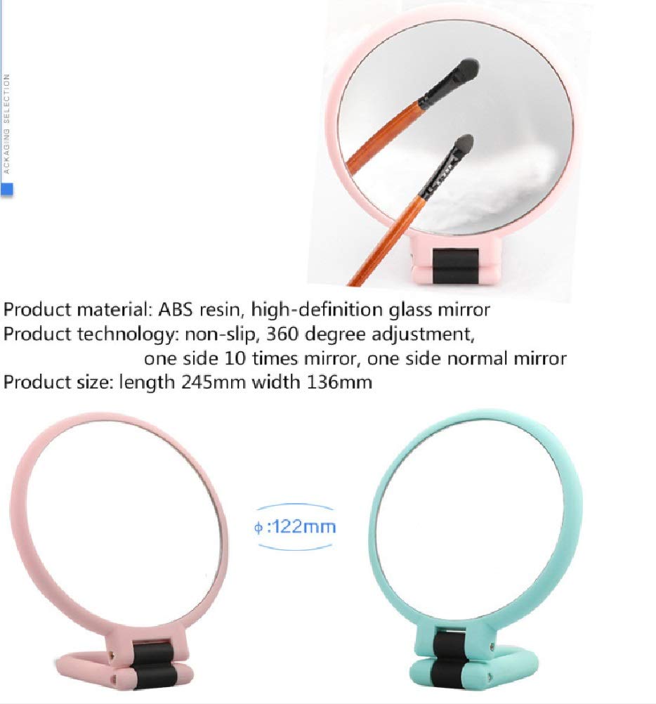 Lampa biurkowa z lustrem Lustro do makijażu 10X, obrotowe o 360 stopni, okrągłe, przenośne, podróżne, powiększające, na biurko, z uchwytem, ​​do(Pink)