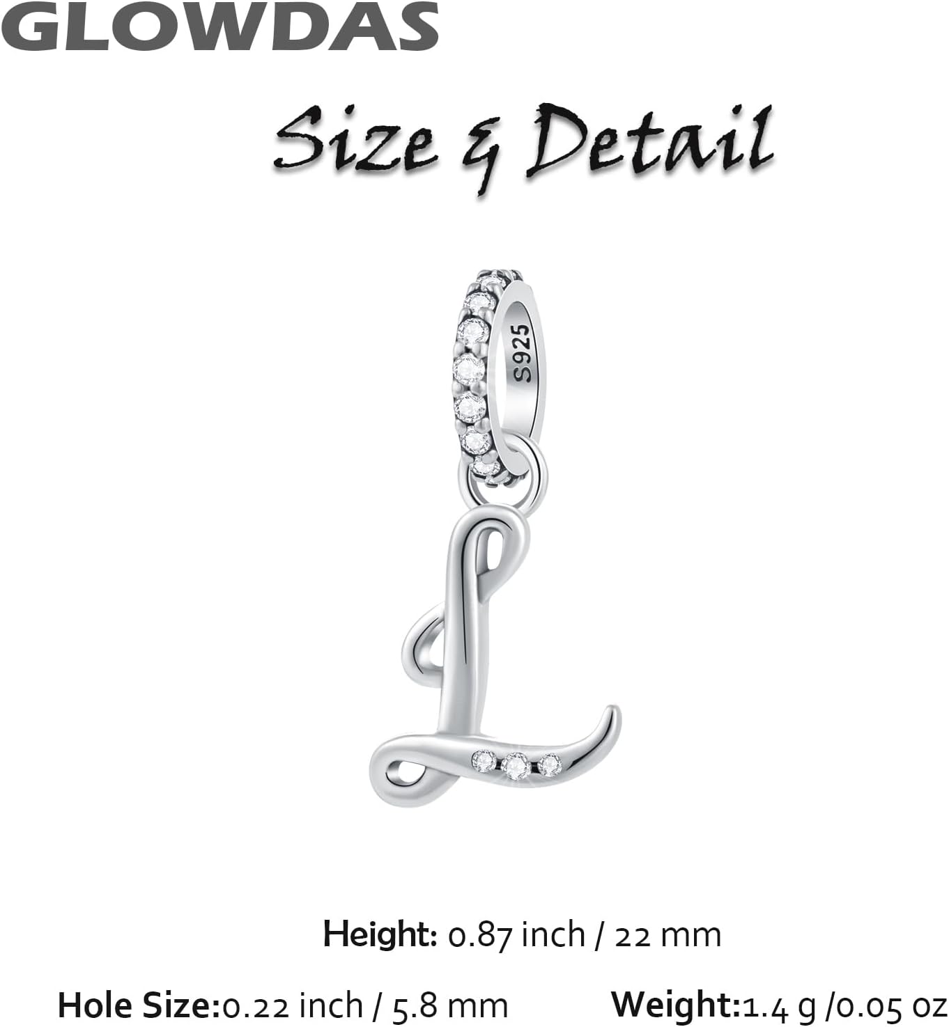 GLOWDAS Letter Charms Initial A to Z Necklace Pendant, 925 Sterling Silver Alphabet Beads and Ampersand & Charm fit European DIY Bracelet, Gifts for First Mothers Day/Christmas - Image 2