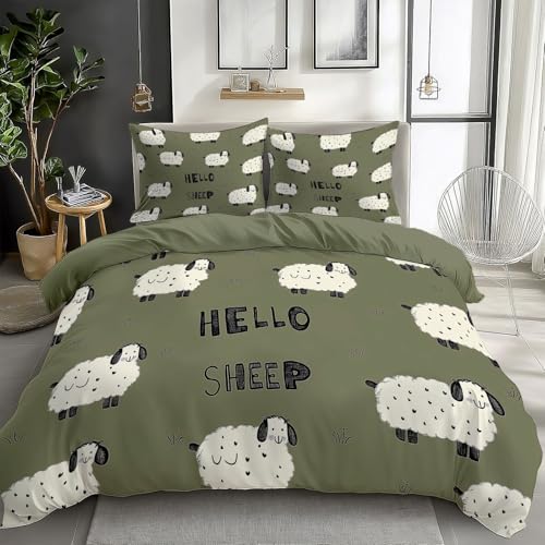 California King Duvet Cover Cartoon Abstract Sheep Cal King Bedding Duvet Cover Set, 3 Pieces, Soft and Breathable Comforter Cover with 2 Pillow Shams, for All Season