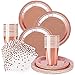 SIMUER 80PCS Set Rosa Gold Papier Geschirr Set, Papierservietten, 7In Dessertteller, 9In Pappteller Rose Gold Tupfen Papier Einwegbecher & Geschirr Papierschalen für Picknicks Kindergeburtstag Partys