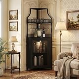 Litake Eckbar-Kommode, Flaschenregal Mit Verstellbaren Regalen, 5-Schichten Landhausweinkommode Mit Verschließbarem Tür Und Verstellbaren Füßen Für Esszimmer, Wohnzimmer, Küche, Schwarz
