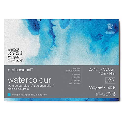 Winsor &Amp; Newton Papel De Acuarela Profesional, Grano Fino, 300Gr, 100% Algodón, Blanco Natural, Libre De Ácidos, 25,4X35,6Cm, Bloc Encolado En Los 4 Lados, 20 Hojas