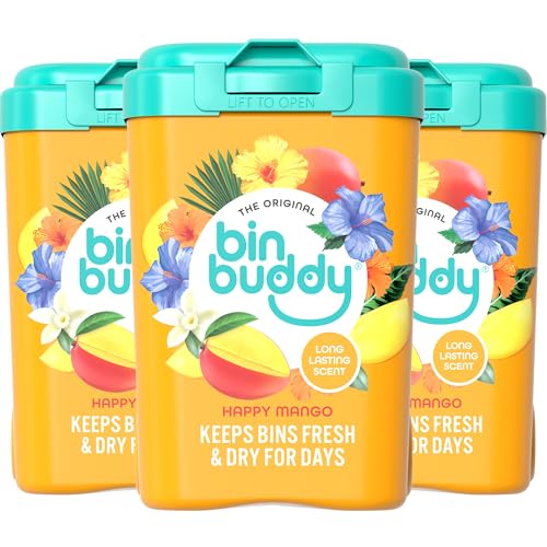 Bin Buddy Happy Mango Bin Freshener Powder 450g, Pack of 3 – Leaves Your Bin Smelling Great – Suitable for Indoor Kitchen, Bathroom, Food Waste Bins and Outdoor Wheelie Bins