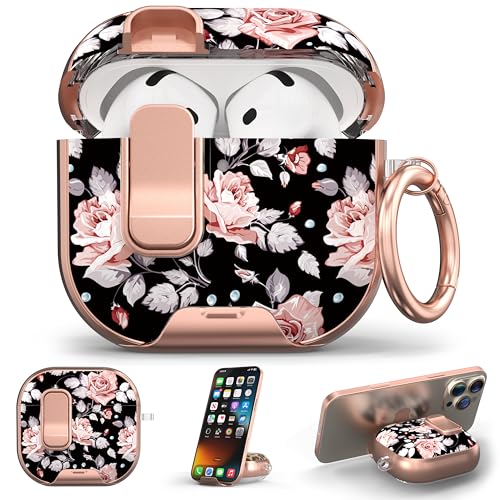 Image of for Apple AirPods 4 Case 2025 with Safety Lock & Foldable Phone Stand, Rose | Double Drop Protection,Two-Piece Design, Airpod 4 Case with Keychain & Cleaner Kit, Support Wireless Charging, Shockproof