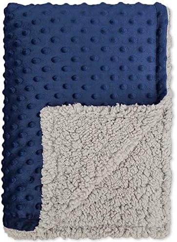 BlueSnail Baby Minky Blanket with Plush Shepra Fleece for Boys and Girls (Navy+Light Gray, 30W x 40L)