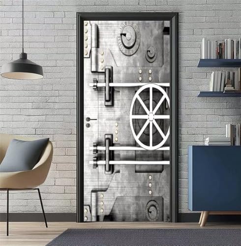 Vinilos Puertas Puerta Industrial Gris 3D Autoadhesivo Impermeable Pegatinas Decorativas de Puerta 95X215cm, Pegatina de Puertas Pared Murales Etiqueta de Puerta para Cocina Sala de Baño -DS1691