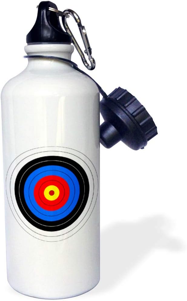 3dRose "Target with red yellow black white and blue rings-archery, goal, sport, game, illustration" Sports Water Bottle, 21 oz, White