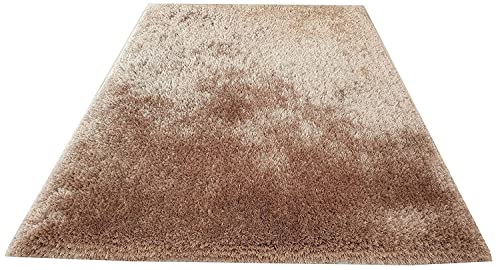 Image of Hand Woven Plain Shagg Collection with 2 Inch Pile Height Carpet for Living Room Size 6x8 Feet Coular Beige