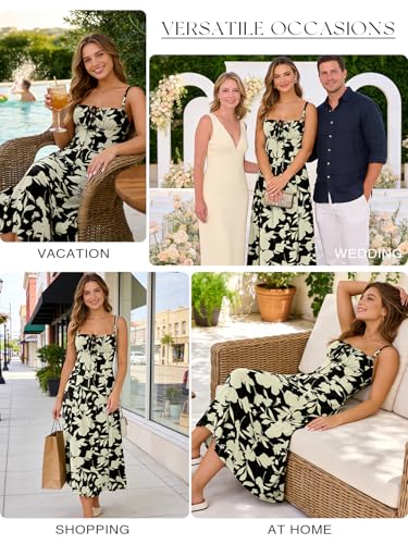 Image of YATHON Women's Summer Midi Corset Boho Dresses Spring Casual Floral Spaghetti Straps Lace Up Dress Flowy Aline Beach Sundress