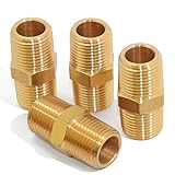 KOOTANS 1/4 NPT x 1/4 NPT Male Solid Brass Hex Nipples, Heavy Brass Pipe Adapter Fittings Equal...