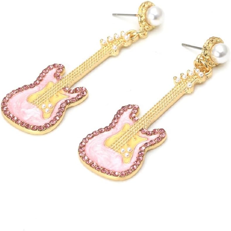 Guitar Earrings for Women, Cute Guitar Earrings for Womens, Music Guitar Statement Dangle Earring Hypoallergenic, Pink Guitar Drop Earring, Pearl Guitar Bohemian earrings Studs - Image 5