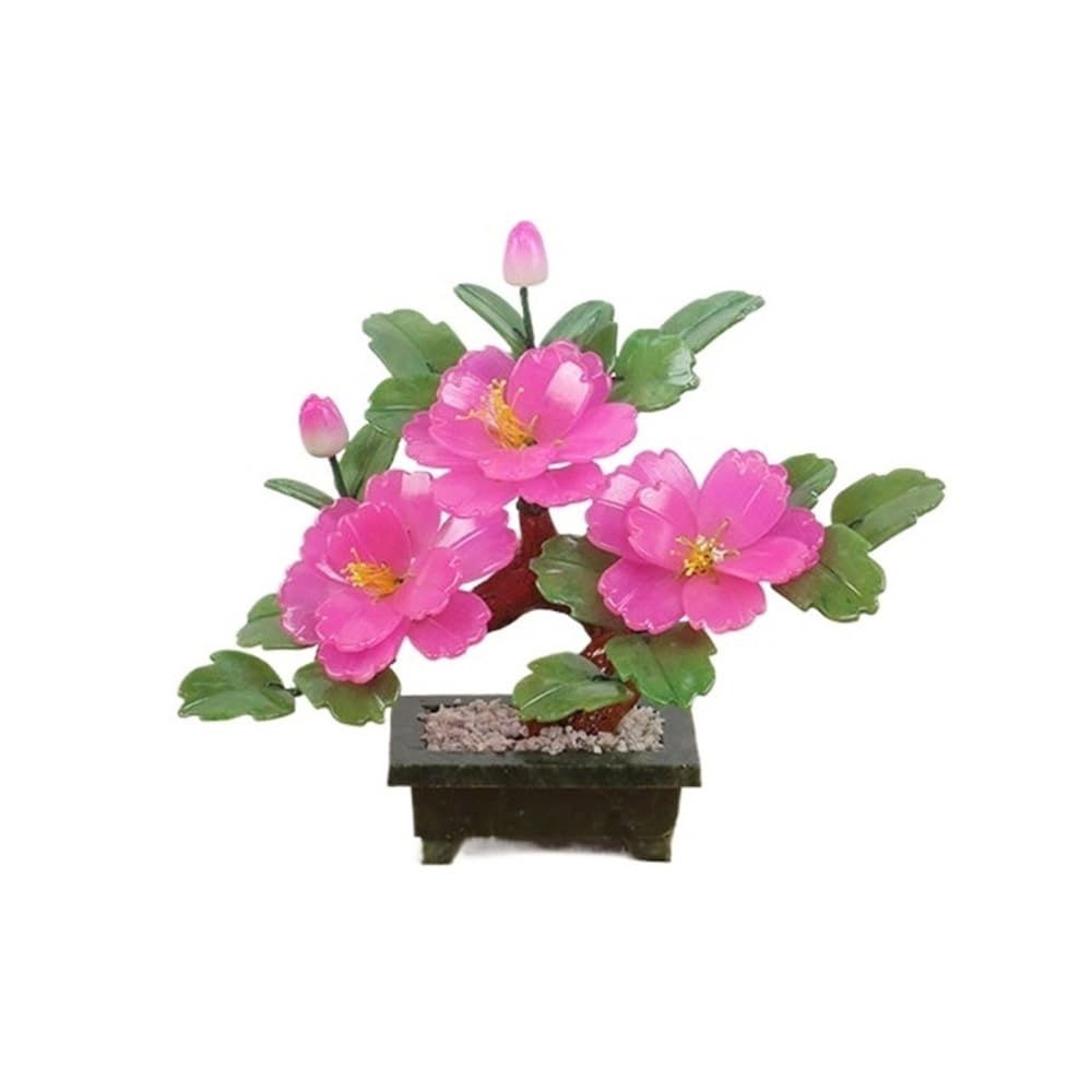 CHENGAIJIAN Artificial Bonsai Tree, Jade Bonsai, Retro Peony Chinese Handicraft Artificial Flower Potted Plant(Rose red)