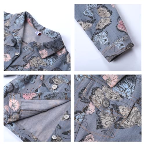 Image of WELAKEN Print Denim Jacket for Girls & Kids II Little Girl's Button Down Crop Jean Jacket Coat