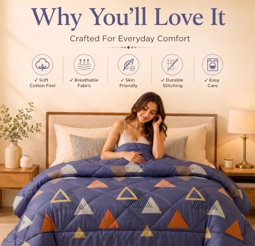 Image of HOMEKART 220 GSM Reversible Microfiber AC Comforter /Duvets for Mild Winter | All Season King Size 3 Layered Quilted Blanket for Double Bed (220 cm x 240 cm,Light Purple
