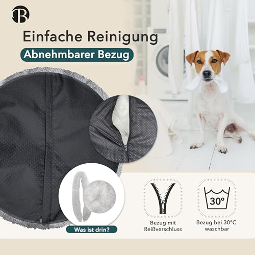 bluzelle Hundebett für Mittelgroße Hunde, 70cm Hundekissen Rund Donut Kissen Hundekorb Flauschig Plüsch, Ergonomisch Bezug Waschbar rutschfest Weich Kunstfell, Farbe:Hellgrau