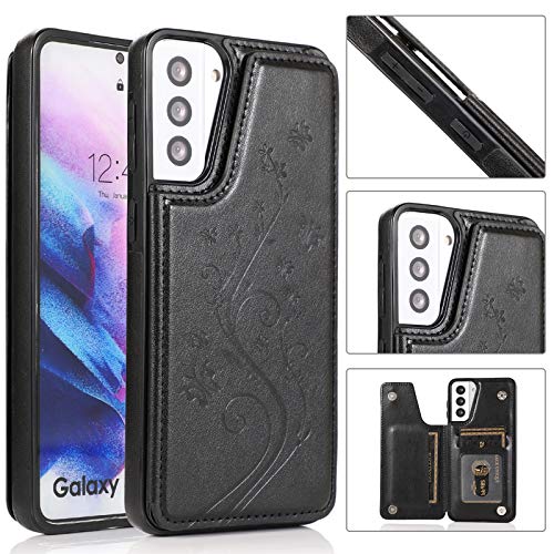 Étui portefeuille Galaxy S21+ 5G en cuir avec protège-écran