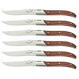 FLYINGCOLORS Laguiole Steak Knife Set. Stainless Steel, Rose Wood Handle, Gift Box, 6 Pieces
