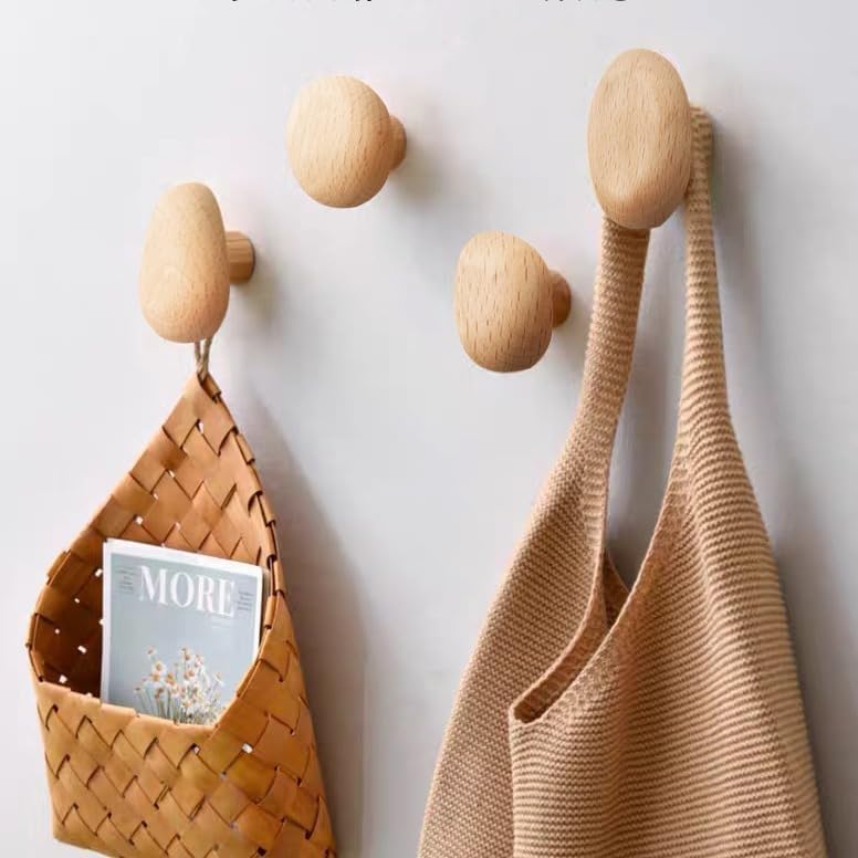 OUGPIU Wooden Coat Hooks Wall Mounted Coat Rack 4 Pack Beech Walnut Decorative Organizer Hat Rack Wood Heavy Duty Entryway Wall Hangers for Hanging Towels,Clothes,Bags (Natural Beech)