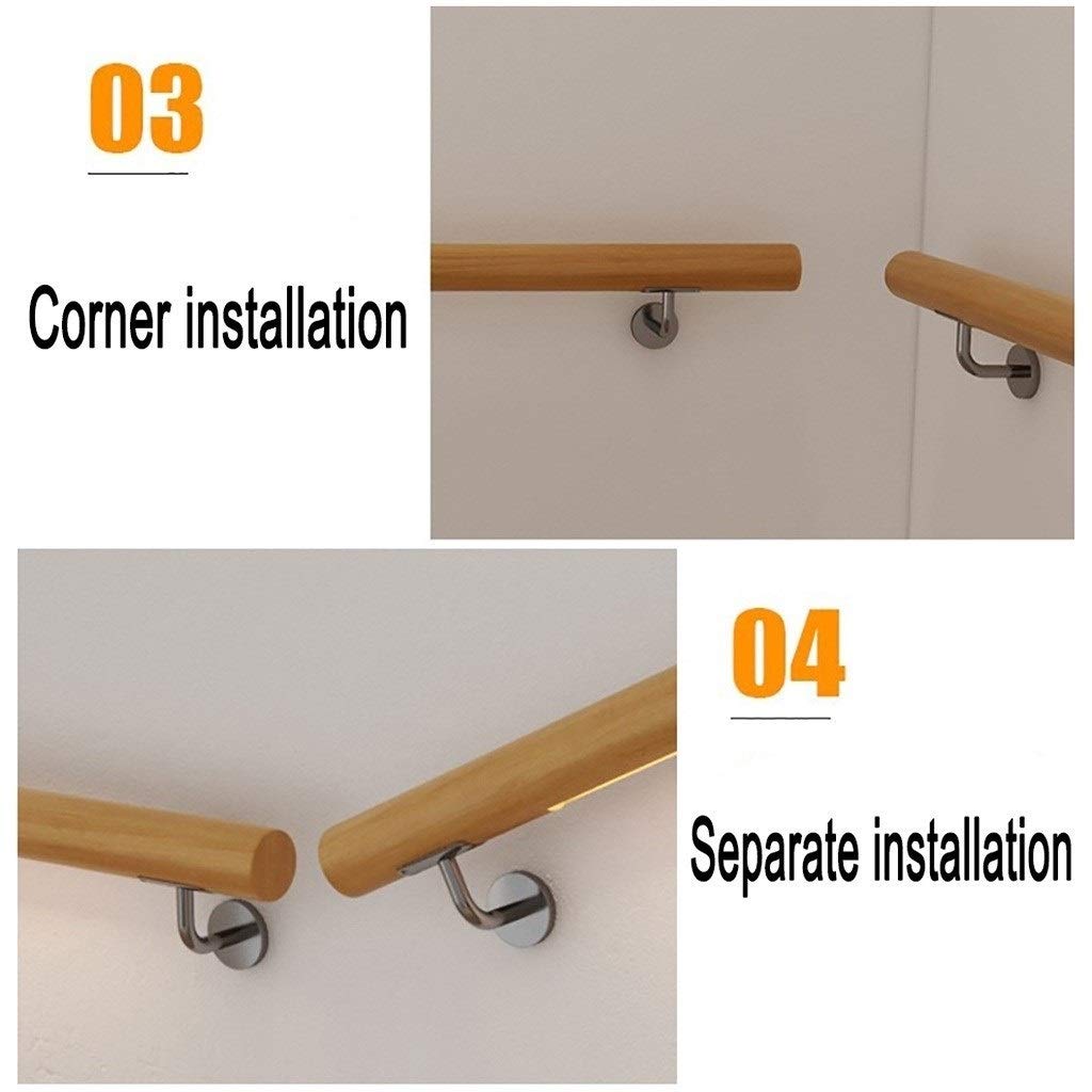 Pasamanos de Madera de 50～300 cm, Varillas de Soporte de Pasillo de Pasamanos Antideslizantes para Ancianos de Desván Interior, 2 Soportes de Acero Inoxidable (Tamaño : 100cm)